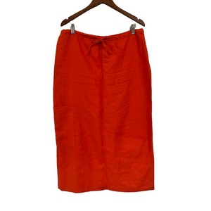 100% Linen Orange Red Linen Midi Skirt Size 12 One Collections Drawstring